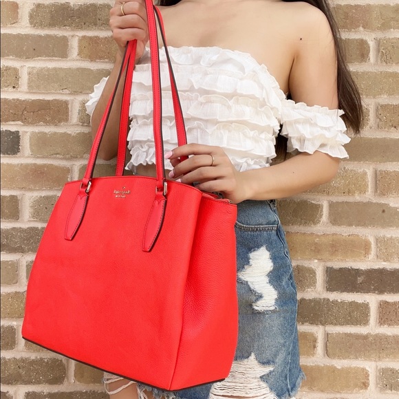 Kate spade red coral leather tote - Picture 3 of 4